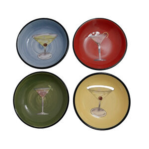 Olive Oil Mini Dipping Dish Set (4) Cocktails Drinking Bar Red/Green/Yellow/Blue